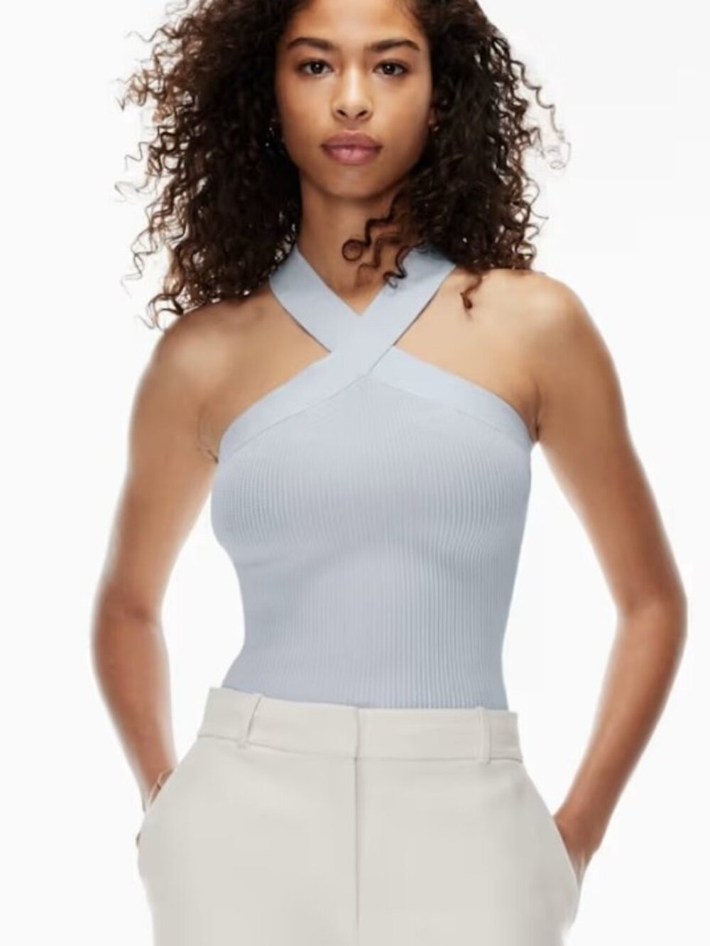 New with tags! NWT Aritzia Babaton sculpt knit criss cross tank top, cement blue
